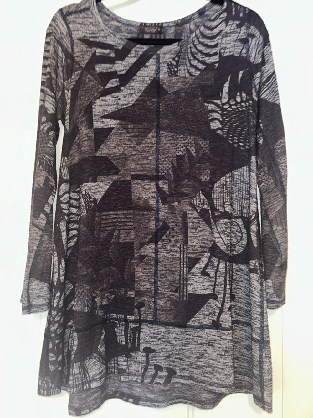Inoah Night Stroll A-Line LS Tunic Dress M 10/12 Heather Navy Artsy Casual USA